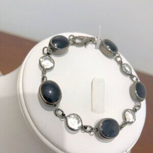 Boho Faux Stone Rhinestone Silver Tone Small Bracelet Pre-Owned.